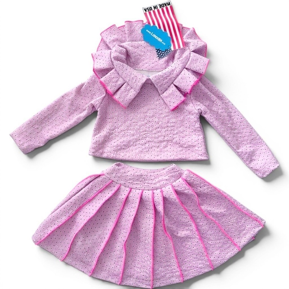 NEW Lanoosh Kids Pink Textured Ruffle Set Top and Skirt XXS 2-3 yrs Made in USA